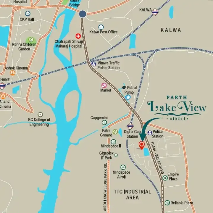 Parth Lake View location map, Airoli